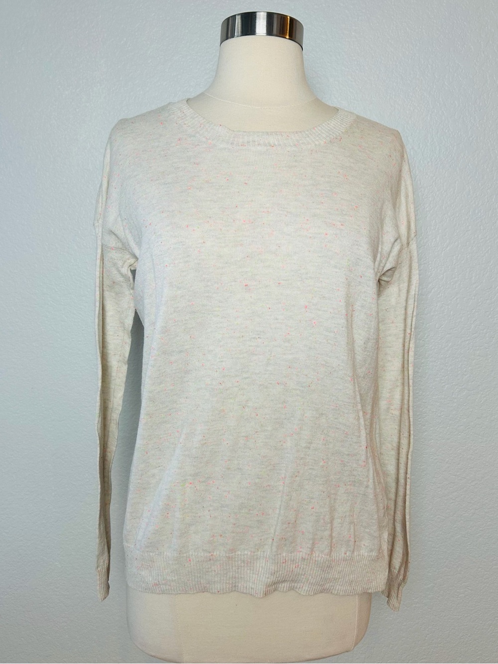 Madewell Sweater Women's Size XS Beige Pink Flecks Speckled Crew Neck Lightweigh
